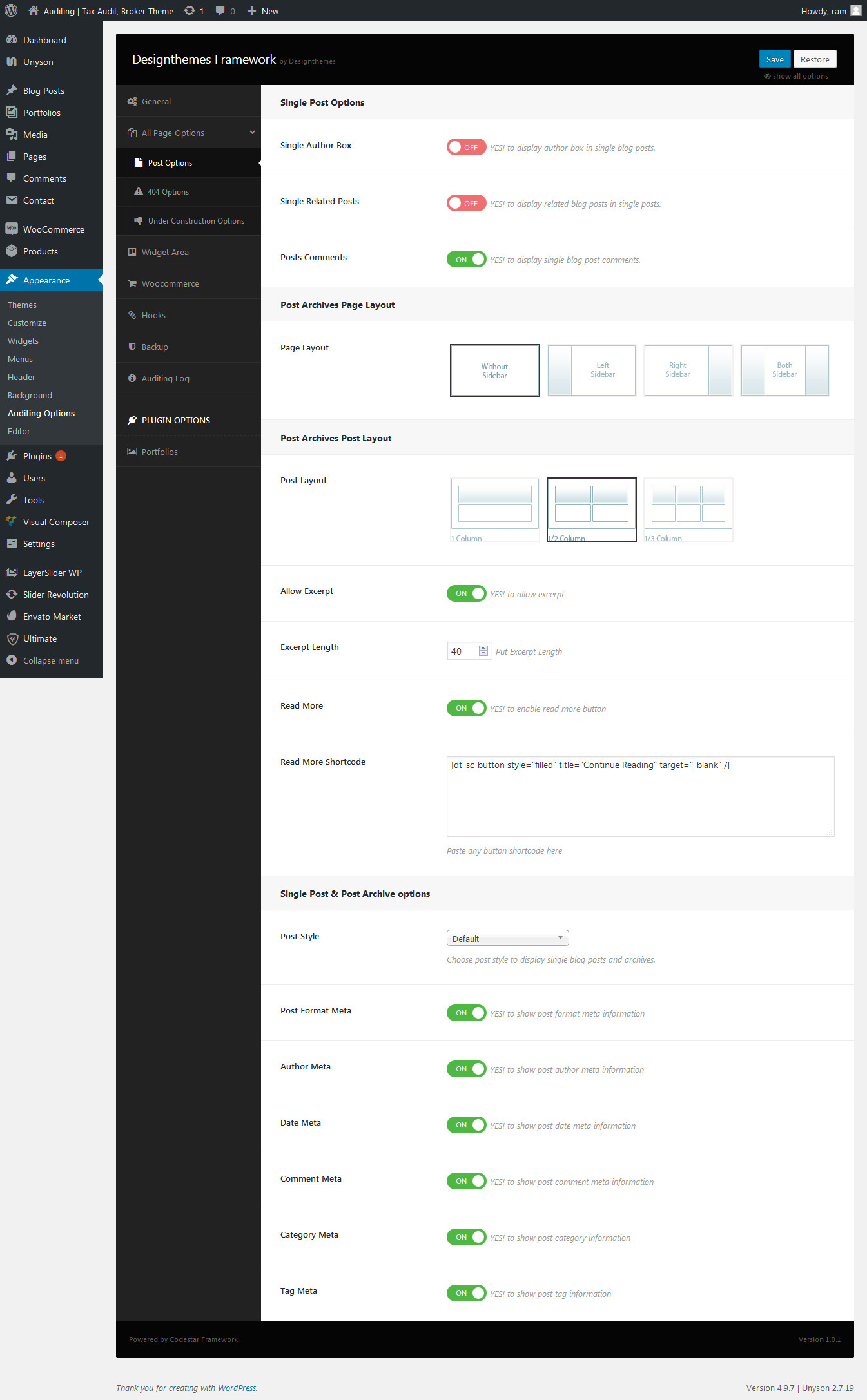 All Page Options
