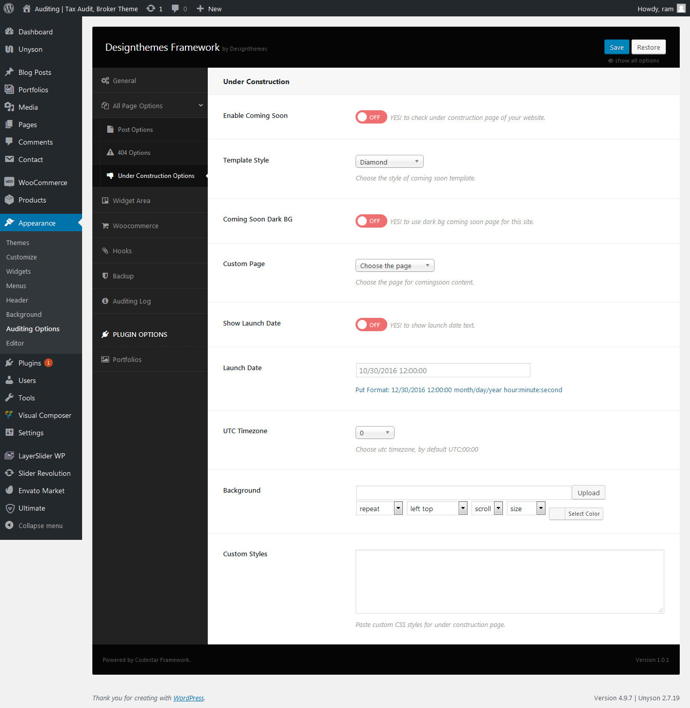 All Page Options