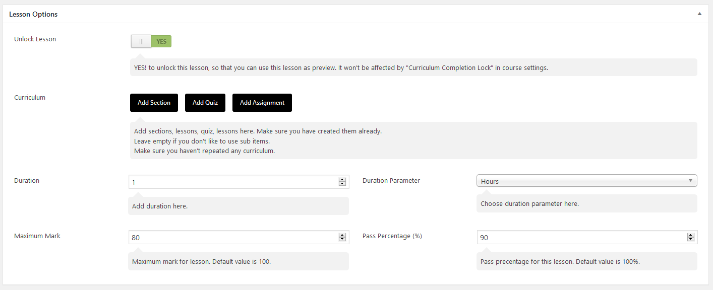 Lesson Options